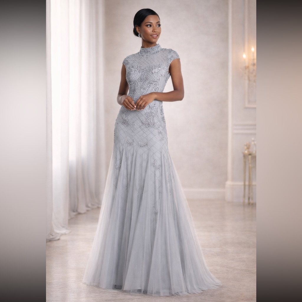 Adrianna Papell Cap Sleeves Beaded Long Gown